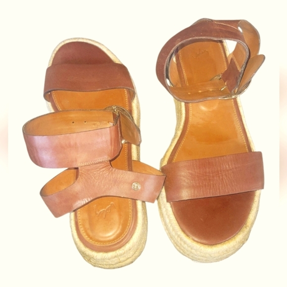 Valez Women's Brown Leather Adjustable Ankle Buckle Wedge Espradrille Sandals - Picture 7 of 11